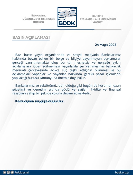 Bddk'dan Bankalarla İlgili Çıkan Haberlere İlişkin Açıklama