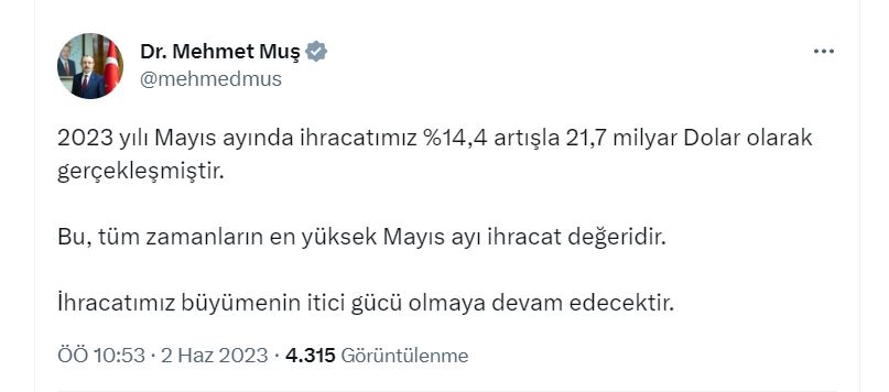 Tüm Zamanların En Yüksek Mayıs Ayı İhracat Rakamına Ulaşıldı