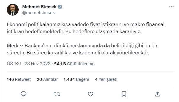 Bakan Şimşek: Fiyat İstikrarına Giden Yol Kademeli Olacaktır