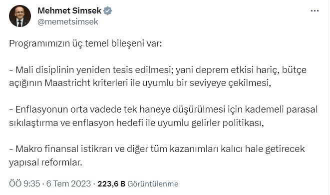 Bakan Şimşek, Ekonomi Programının 3 Temel Bileşenini Açıkladı