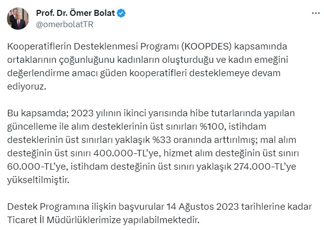 Koopdes Başvuruları 14 Ağustos'a Kadar Yapılabilecek