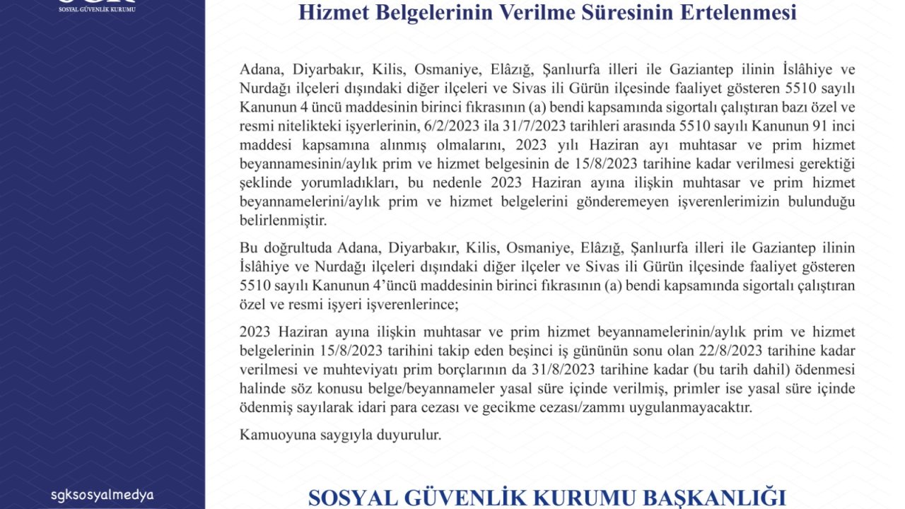 Bakan Işıkhan: 8 İlimizde Prim Ve Hizmet Belgelerinin Teslim Süresini Uzatıyoruz