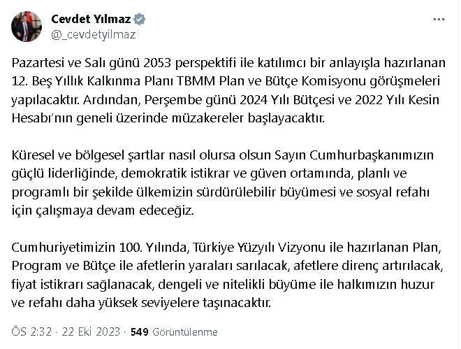 Cumhurbaşkanı Yardımcısı Yılmaz'dan 'kalkınma Planı' Ve 'bütçe' Açıklaması